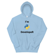 Load image into Gallery viewer, Technology &quot;I’m Python Developer&quot; Light Color Unisex Hoodie - Siddh Studio
